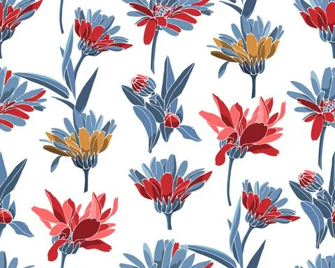 Floral seamless pattern vector, flower background. Repeating floral elements in Illustrazione stock