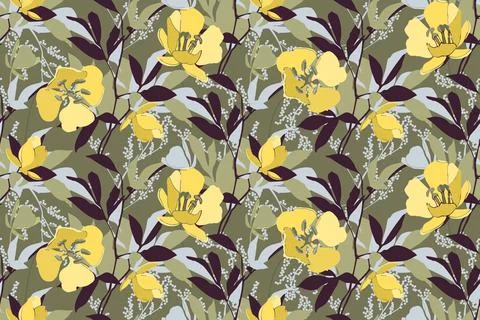 Floral seamless pattern, vector flower background. Floral elements of olive Illustrazione stock