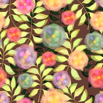 Floral seamless pattern . Vector flowers with branches and leaves Stock Illustration