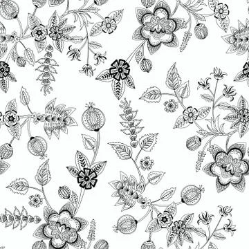 Floral seamless pattern. Vector indian decorative wallpaper. Batik indonesia. Stock Illustration