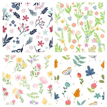 Floral Seamless Pattern Vector Set Stock Illustration
