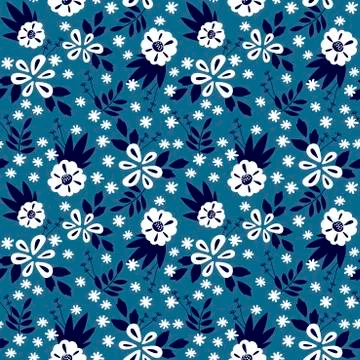 Floral seamless pattern. Vector textures. Simple delicate flowers on a dark blue Illustrazione stock