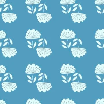 Floral seamless pattern. Vector textures. Simple light blue flowers with stam Stock Illustration