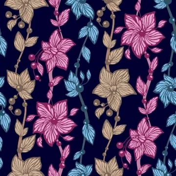 Floral seamless pattern with vertical lines in vector graphic Stock Illustration