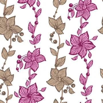 Floral seamless pattern with vertical lines in vector graphic Stock Illustration