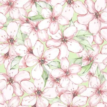 Floral seamless pattern. Watercolor white flowers Illustrazione stock