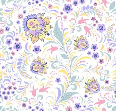 Floral seamless pattern on white background. Stock Illustration