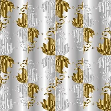 Floral seamless pattern. White background wallpaper illustration with gold si Stock Illustration