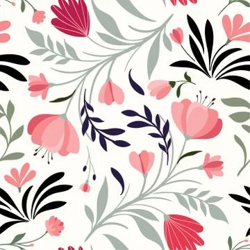 Floral seamless pattern on white background Stock Illustration