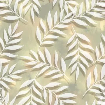 Floral seamless pattern with white branches of leaves. Decorative background Stock-Illustration