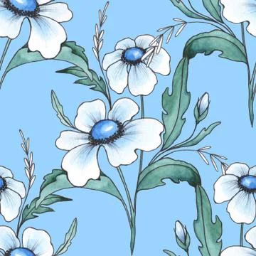 Floral seamless pattern with white flowers 1 Stock Illustration
