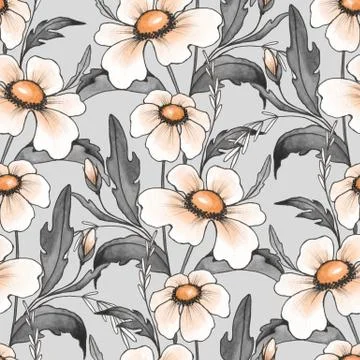 Floral seamless pattern with white flowers Illustrazione stock