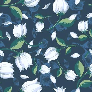 Floral Seamless Pattern White Tulip Vector Illustration Stock Illustration