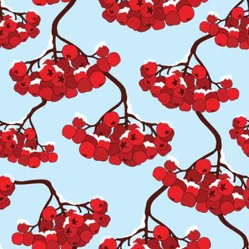Floral seamless pattern. Winter holiday background, rowan berry branch Stock Illustration