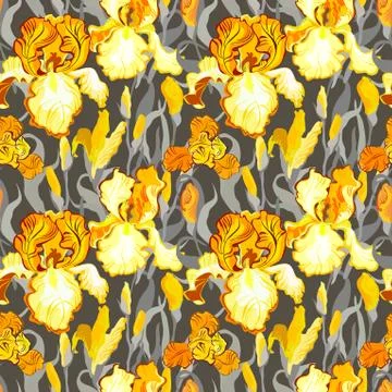 Floral seamless pattern. Yellow iris flower background. Stock Illustration