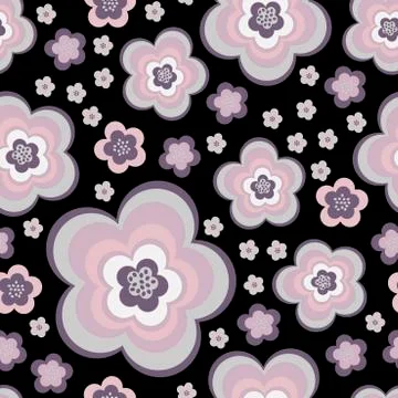 Floral seamless pattern for your design . Simple flowers on black background Illustrazione stock