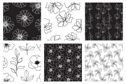 Floral seamless patterns set with beautiful flowers Illustrazione stock