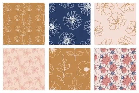 Floral seamless patterns set with beautiful flowers Stock Illustration