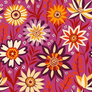 Floral Seamless Random Pattern with Fantasy Flowers in Bohemian style Stock Illustration