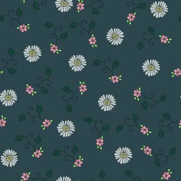 Floral seamless repeat pattern in forest green Stock Illustration