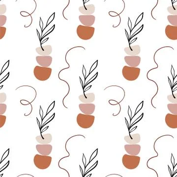 Floral seamless vector pattern background with abstract branches, stones and  Stock Illustration