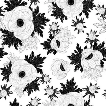 Floral seamless vector pattern with beautiful anemone flowers. Stock Illustration
