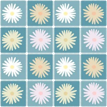 Floral seamless vector pattern of daisy flowers patchwork 스톡 일러스트