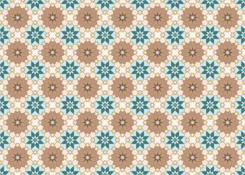Floral seamless vector pattern. Islamic seamless mosaic. Blue beige decoratio Stock Illustration