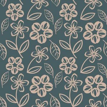 Floral seamless vector pattern, simple flower shapes Illustrazione stock