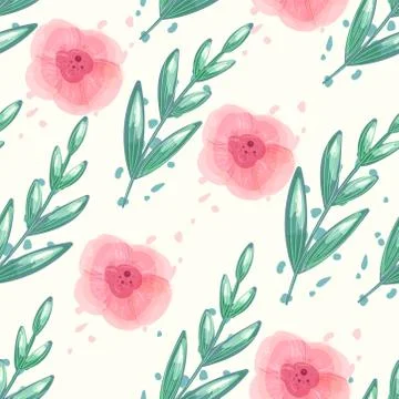 Floral seamless vector pattern with watercolor peony flowers. Repeat background Stock Illustration