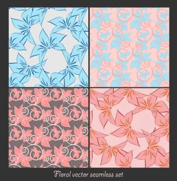 Floral seamless vector patterns set Stock Illustration