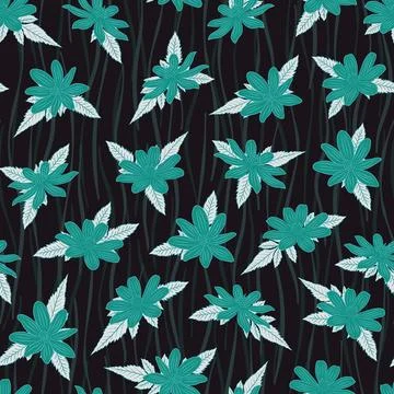 Floral seamless vector repeat pattern on black background 스톡 일러스트