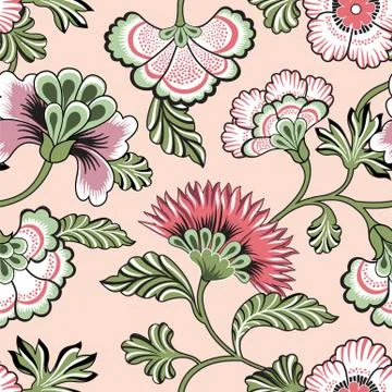 Floral seamlessl pattern. Ornamental backdrop fantastic flowers and leaves Illustrazione stock
