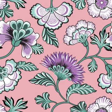 Floral seamlessl pattern. Ornamental backdrop design with fantastic flowers a Stock Illustration