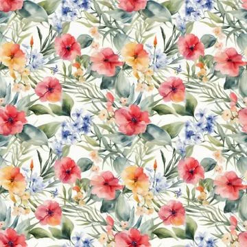 Floral shape watercolor seamless pattern. Stock Illustration