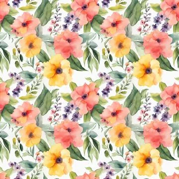 Floral shape watercolor seamless pattern. Stock Illustration