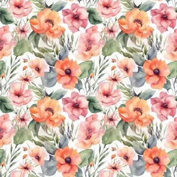 Floral shape watercolor seamless pattern. Stock Illustration
