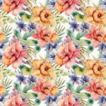 Floral shape watercolor seamless pattern. Stock Illustration