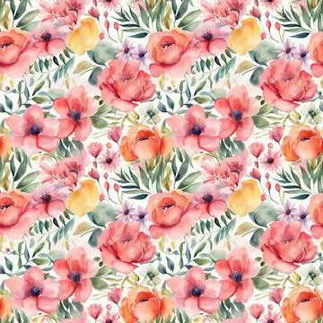 Floral shape watercolor seamless pattern. Stock Illustration