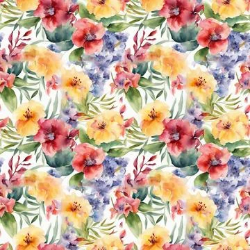 Floral shape watercolor seamless pattern. Stock Illustration