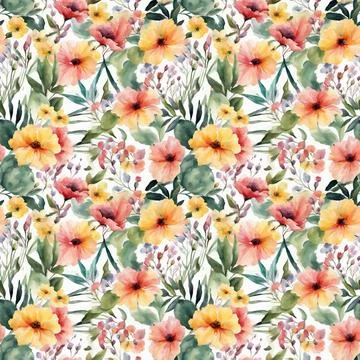 Floral shape watercolor seamless pattern. Stock Illustration