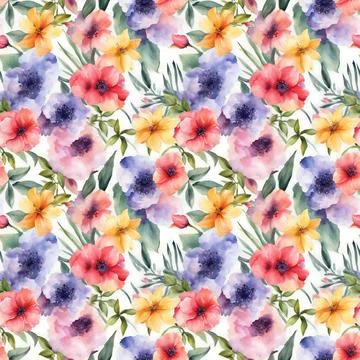 Floral shape watercolor seamless pattern. Stock Illustration