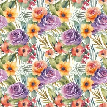 Floral shape watercolor seamless pattern. Stock Illustration