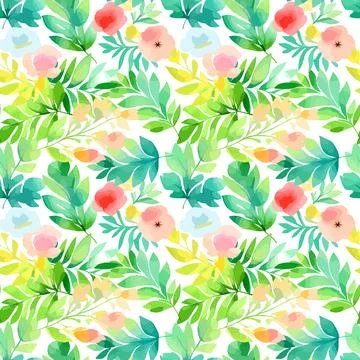 Floral shape watercolor seamless pattern. 스톡 일러스트