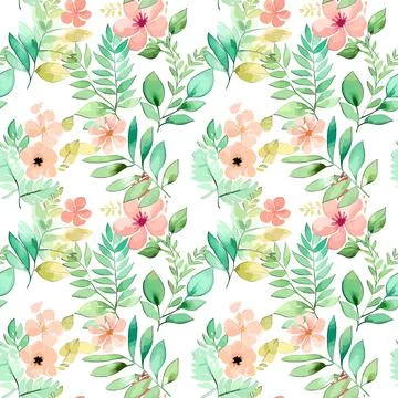 Floral shape watercolor seamless pattern. イラスト素材
