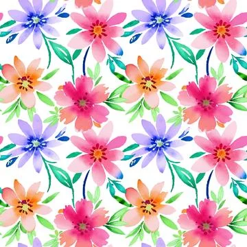 Floral shape watercolor seamless pattern. Stock Illustration