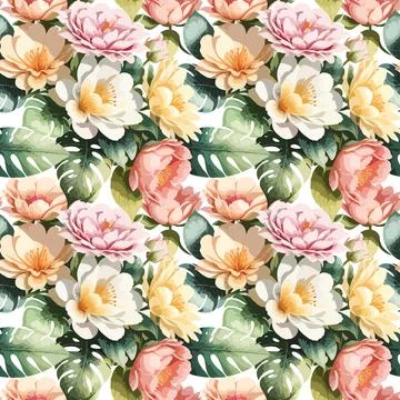 Floral shape watercolor seamless pattern. 스톡 일러스트