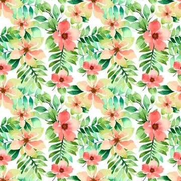 Floral shape watercolor seamless pattern. Stock Illustration