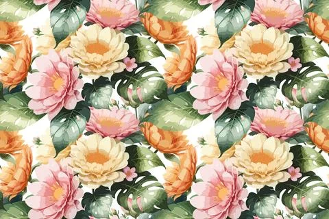 Floral shape watercolor seamless pattern. 스톡 일러스트