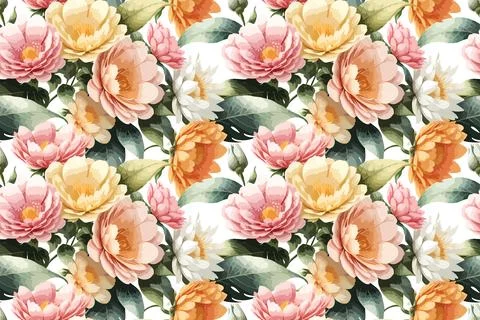 Floral shape watercolor seamless pattern. 스톡 일러스트